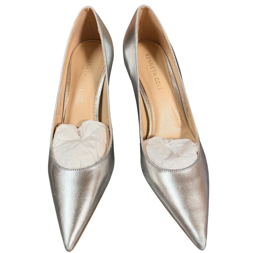 Kenneth Cole Beatrix Pumps Womens 8M‎ Silver Pointed Toe Stiletto Metallic Heels - Picture 2 of 13